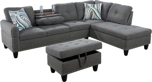 Miniatura 16 de Star Home Living Sofás otomanos seccionales, 97.2 pulgadas de ancho x 69.3 pulgadas de profundidad x 32.3 pulgadas de alto, negro