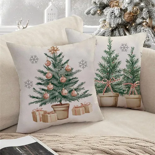 Miniatura 6 de Juego de 4 fundas de almohada decorativas para árbol de Navidad de invierno, 18 x 18 pulgadas, con medias de manoplas, regalos para porche