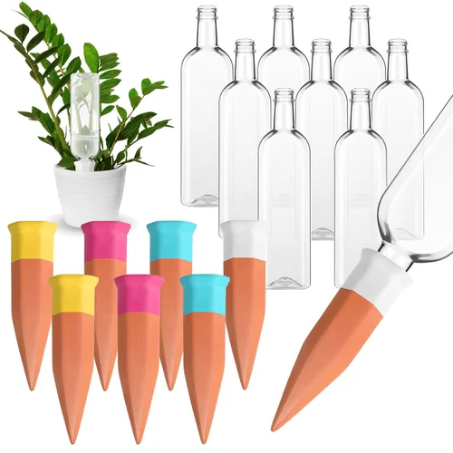 Miniatura 9 de Ziliny Paquete de 4 dispositivos de picos de riego de terracota, picos de riego automático para plantas con botellas de vino de plástico de 25