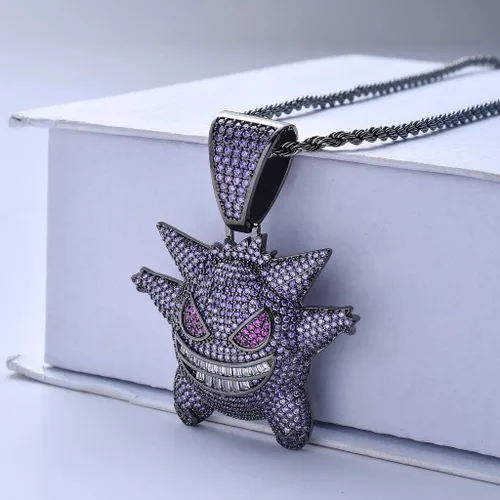 Miniatura 4 de KMASAL Jewelry Men Hip Hop Iced Out Bling CZ Diamond Vampire Mask & Bull Pendant 18K Gold and Silver Plated with 24 Inch Rope Chain
