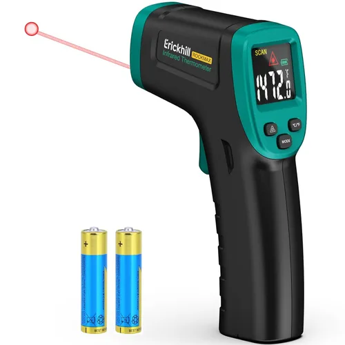 ERICKHILL ROOKMAX Pistola Termómetro Infrarrojo, Láser Sin Contacto, Emisividad Ajustable, LCD a Color, de -50 °C a 800 °C (-58 °F a 1472 °F), para