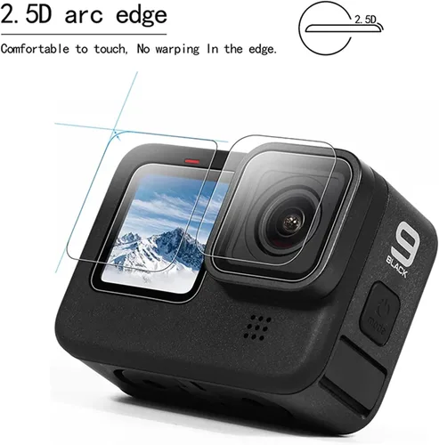 Miniatura 3 de [9 piezas] Protector de pantalla para GoPro Hero 12 11 10 9 negro, 9 piezas de vidrio templado protector de pantalla Len