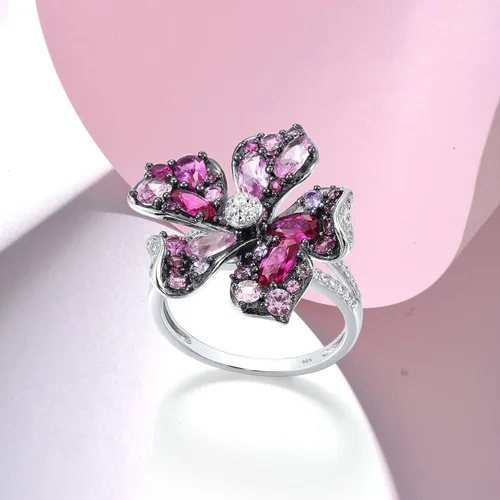 Miniatura 3 de Santuzza Anillo de plata de ley con piedras preciosas para mujer