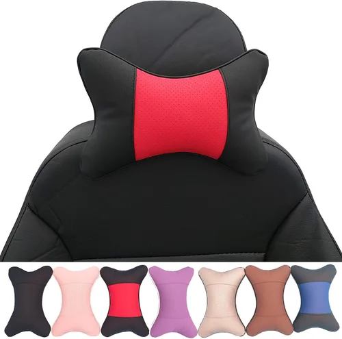Miniatura 9 de Almohadas cervicales para el cuello del automóvil, 2 unidades, almohadas cervicales de piel sintética para viajes, almohadas rellenas de fibra Negro