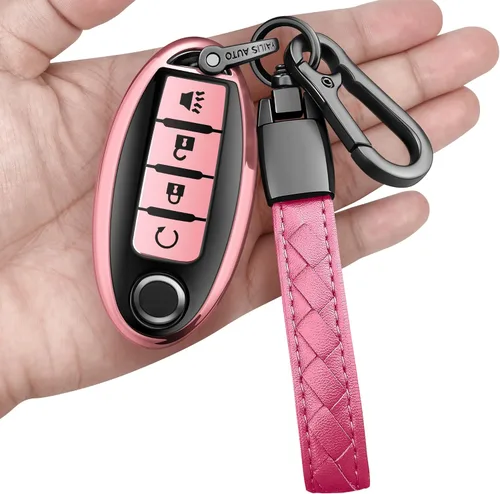 Miniatura 8 de Compatible con Nissan Funda para Llavero con Llavero de Cuero, Funda de Carcasa de Llave de TPU Suave Compatible con Llave Remota Inteligente