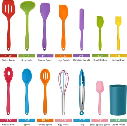 Miniatura 8 de LIANYU Juego de 14 utensilios de cocina con soporte, juego de utensilios de cocina de silicona, herramientas de cocina resistentes al calor, incluye