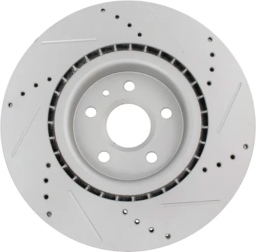 Miniatura 5 de TRQ Juego de rotores de freno delanteros de alto rendimiento ventilados premium con recubrimiento G perforados y ranurados compatibles con Buick