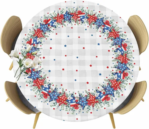 Miniatura 10 de Mantel redondo ajustable con flores silvestres botánicas, manteles elásticos impermeables para interiores y exteriores, mantel elástico para cena