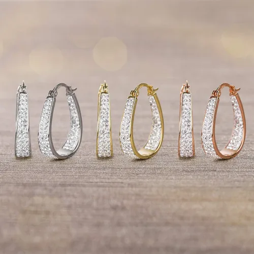 Miniatura 3 de Devin Rose Oval Inside Outside Hoop Earrings for Women Faceted Sparkle Crystals