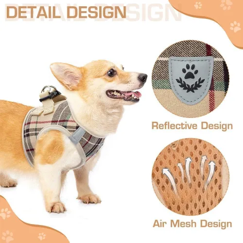 Miniatura 5 de Arnés de malla suave para cachorros – Juego de arnés y correa para perros pequeños, ajustable y cómodo chaleco reflectante acolchado para cachorros