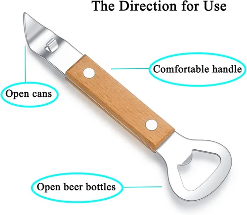 Miniatura 2 de HANCELANT Abrebotellas con punzón para latas, abridor de latas manual de acero inoxidable, paquete de 3 Madera clara