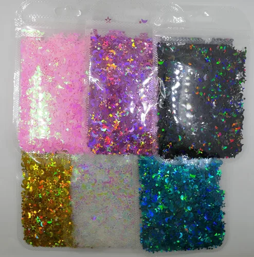 Miniatura 5 de LoveOurHome 6 colores de estrellas y lunas con purpurina gruesa, escamas de resina epoxi, accesorios holográficos, estrellas negras y azules