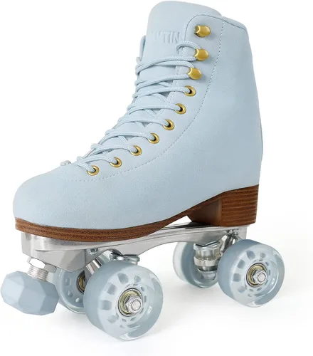 Miniatura 6 de Patines de ruedas para mujer o hombre con topes de goma ajustables en altura, patines retro de gamuza cuádruples para exteriores e interiores Azul