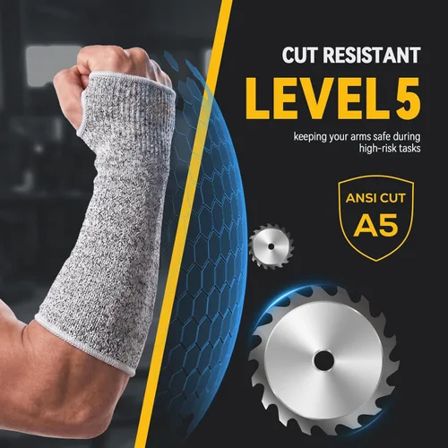 Miniatura 3 de MIG4U Mangas Resistentes a Cortes 2 Pares, Protección de Antebrazo Nivel 5 Guardas Protectoras con Agujero para Trabajar, Jardinería, Mecánica Corto