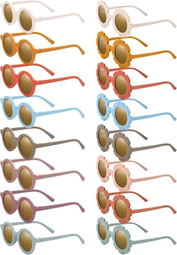 Dunzy 16 pares de lentes de sol para niños y niñas, lindos lentes de sol redondos para fiestas en la playa, de 3 a 10 años