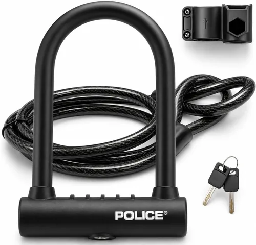 Police Cerradura en U para bicicleta resistente con cable – Cerradura de bicicleta de acero endurecido de 1 pulgada, cable resistente a los cortes