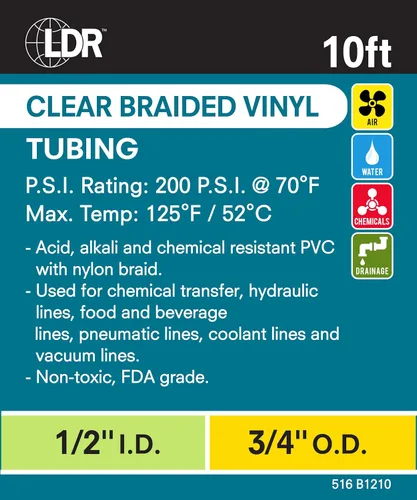 Miniatura 3 de LDR 516 B1210 tubo de nylon trenzado, 1/2 pulgada diámetro interno x 10 pies, claro Transparente