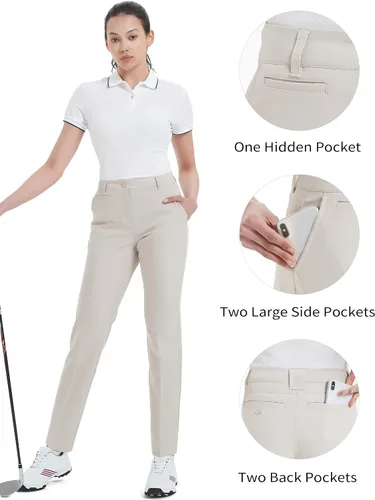 Miniatura 4 de Pantalones de golf para mujer, elásticos, rectos, ligeros, transpirables, de sarga, pantalones chinos para trabajo