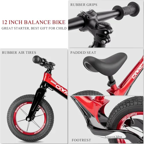 Miniatura 5 de CXWXC Bicicleta de equilibrio de 12 pulgadas para niños de 24 meses a 5 años, bicicleta de equilibrio para niños con reposapiés, bicicleta