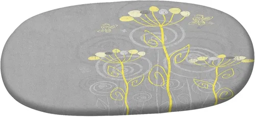 Miniatura 3 de Mantel ovalado ajustable para mesa de patio, poliéster elástico gris y amarillo, estampado de remolinos abstractos y flores inspiradas en el mar, se