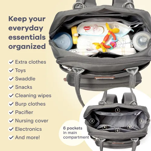 Miniatura 5 de RUVALINO Mochila para pañales, mochila de viaje multifunción, bolsa de maternidad para bebé, gran capacidad, impermeable y elegante, gris hierro