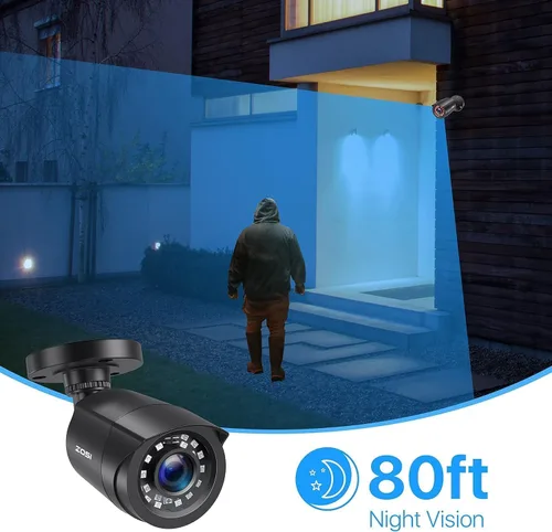 Miniatura 4 de ZOSI Paquete de 2 cámaras de seguridad HD 1080P con audio, cámara de vigilancia doméstica de 2 MP para interiores y exteriores, visión nocturna IR