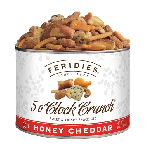 FERIDIES Honey Cheddar 5 o'Clock Crunch Snack Mix - Lata de 14 oz Mezcla de miel y queso cheddar