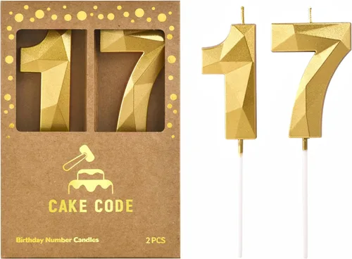 Velas de 7 cm de Oro Cristal Número 17 para Pastel de Cumpleaños, Velas de Oro y Número para Celebración de Fiesta