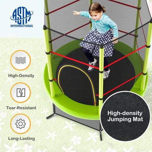 Miniatura 3 de GYMAX Trampolín de 55 pulgadas para niños, trampolín aprobado por ASTM con red de seguridad completa y cremallera lateral doble, mini trampolín