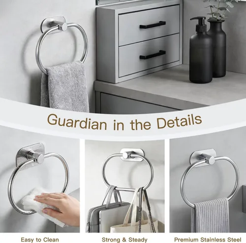 Miniatura 3 de Toallero autoadhesivo de acero inoxidable para baño, soporte para toallas de mano, sin perforaciones, moderno colgador de toallas de mano
