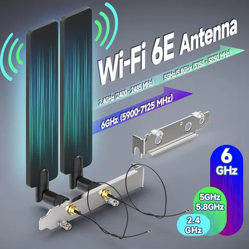Miniatura 2 de Bingfu Antena WiFi de tres bandas 2.4GHz 5GHz 6E Wifi6 y cable de 8 pulgadas con soporte de ranura para tarjeta de red inalámbrica Intel M.2 NGFF