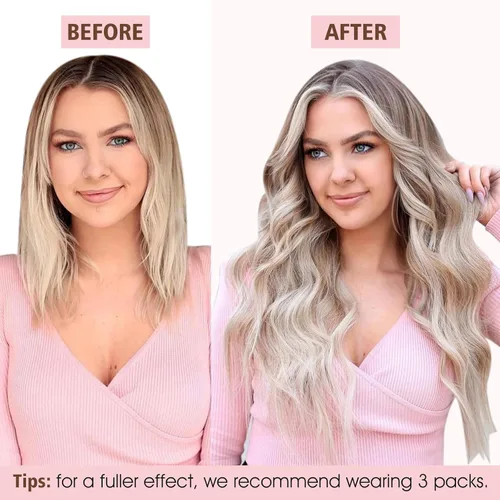 Miniatura 2 de Hairro Extensiones de cabello humano adhesivas de 22 pulgadas de largo, ondulado, #1 negro azabache #1, 1.76 onzas, pegamento de trama de piel fina