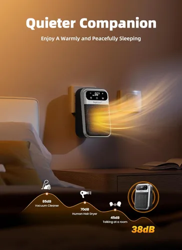 Miniatura 5 de Brightown Calentador enchufable de 800 W con control remoto, calentador de espacio de salida con pantalla LED táctil, pequeños calentadores de pared