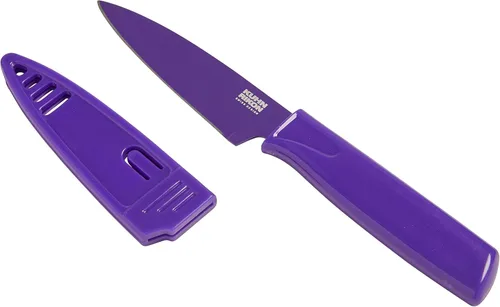 Miniatura 14 de Kuhn Rikon Colori® - Cuchillo de pelar de acero inoxidable japonés de 4 pulgadas, hoja antiadherente, mango ergonómico y funda, color blanco