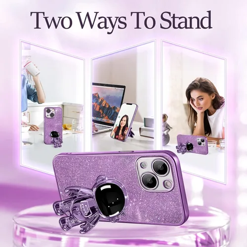 Miniatura 184 de Buleens Funda para iPhone 11 Pro Max Astronauta, Fundas Transparentes para iPhone 11 ProMax con Papel con Purpurina y Soporte de Astronauta, Mujeres