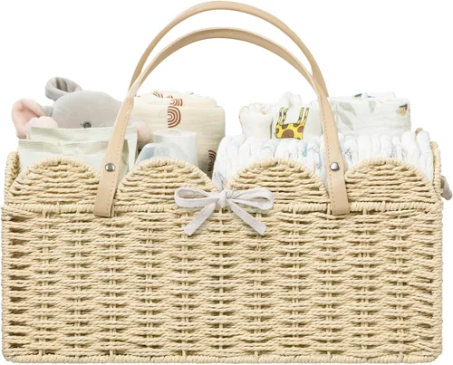 HBlife Organizador grande de pañales para bebé, cestas de almacenamiento de cuerda de papel, contenedor de guardería con divisor extraíble,