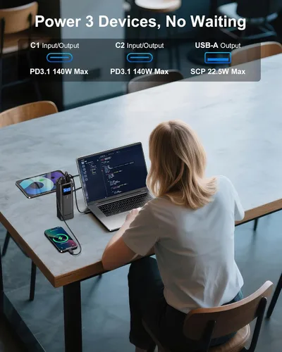 Miniatura 4 de AsperX Banco de energía para portátil, 27,600 mAh, 162.5 W, cuerpo unificado de aluminio PD3.1, cargador portátil de carga rápida, banco de batería