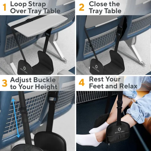 Miniatura 4 de Reposapiés portátil para avión para viajes en avión - Cómoda hamaca para pies con espuma viscoelástica y tablero rígido para evitar que los pies se