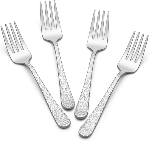 E-far Tenedores de Servir Martilleados, Juego de 4 Piezas de Utensilios de Acero Inoxidable para Anfitriona, Ideales para Carne, Catering, Buffet,