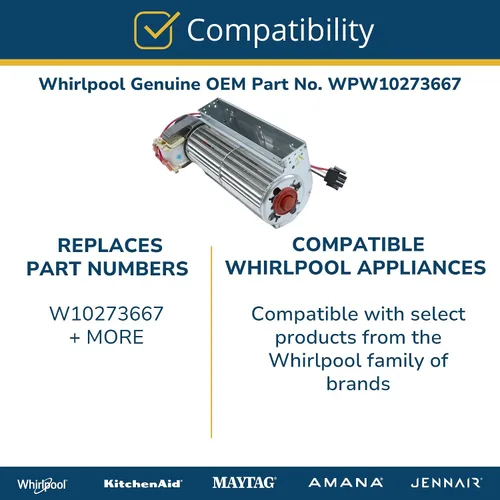 Miniatura 5 de Whirlpool WPW10273667 Pieza de repuesto de la asamblea del ventilador de enfriamiento del horno de la pared del OEM genuino