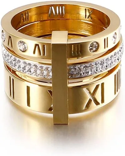 Trendy Stainless Steel Rings For Women Girls Three Layers Roman Numerals Bridal Wedding Women Rings Fashion Jewelry Gift