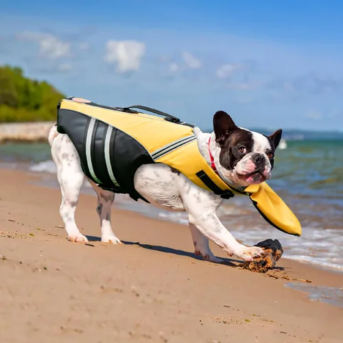 Miniatura 7 de Mklhgty Chaleco salvavidas para perros, chaleco salvavidas reflectante para perro con flotador de cuello extraíble y alta flotabilidad para nadar