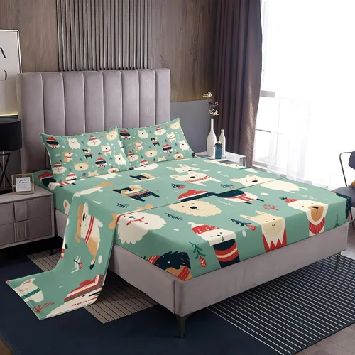 Miniatura 38 de Juego de sábanas tamaño individual, sábanas para árbol de Navidad, sábanas y fundas de almohada de microfibra de 3 piezas, juego de sábanas