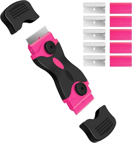 DEKEones - Raspador con cuchilla de doble filo, herramienta de raspado con 10 cuchillas, raspador de pintura para vidrio, calcomanías, tinte,