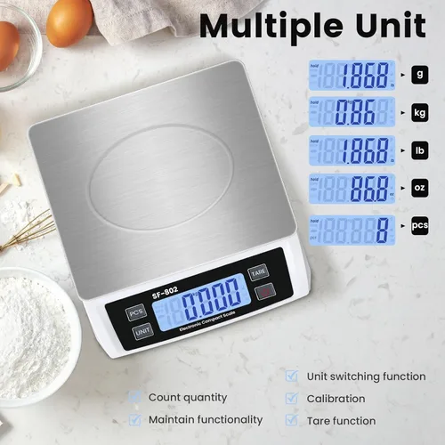 Miniatura 4 de Báscula Digital de Cocina 30kg/66lb Gran Báscula de Alimentos para Hornear Cocinar Escala de Pan de Acero Inoxidable con Pantalla LCD Escalas