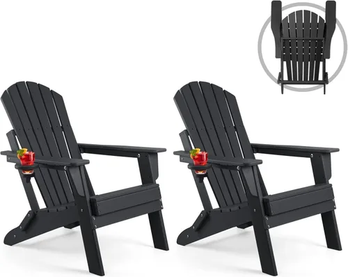 Miniatura 55 de FUNBERRY Juego de 6 sillas plegables Adirondack para todo tipo de clima, sillas para hogueras de polietileno de alta densidad con portavasos