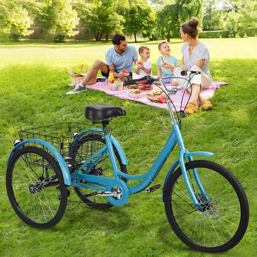 Miniatura 3 de Bicicletas de tres ruedas de 24 pulgadas para adultos, triciclos para adultos para mujeres, triciclo de 7 velocidades con doble cadena, triciclo