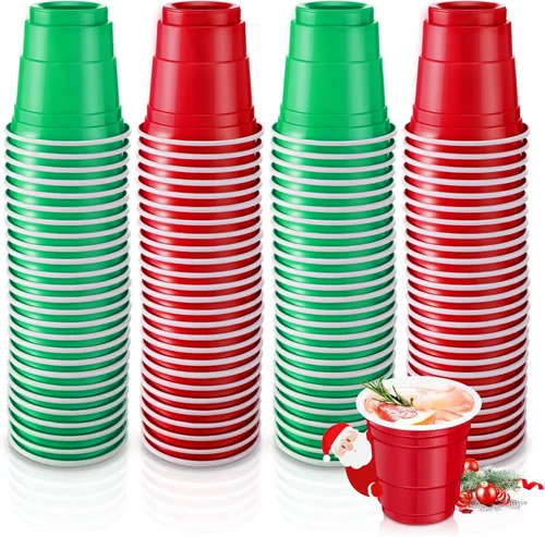Yinkin 200 vasos de chupito de plástico de Navidad a granel de 2 onzas, mini vasos de chupito desechables, mini vasos de chupito para muestras de