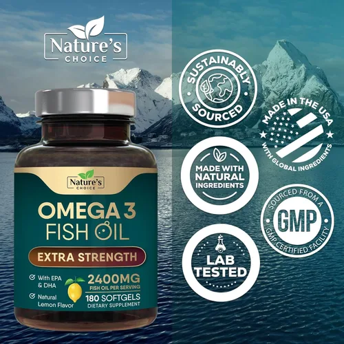 Miniatura 4 de Suplementos de aceite de pescado Omega 3 – 2400 mg de aceite de pescado por porción – Omega-3 de triple fuerza con ácidos grasos EPA y DHA – Apoyo