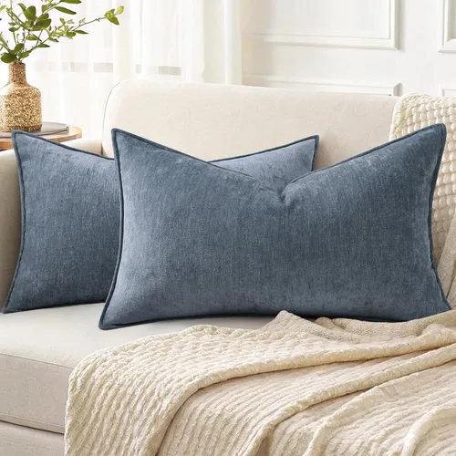 Miniatura 40 de decorUhome - Fundas de Cojín para Sofá 16x16 pulgadas Set de 2, Decorativas Suaves Euro Neutras de Felpilla con Diseño Elegante, Aqua Haze